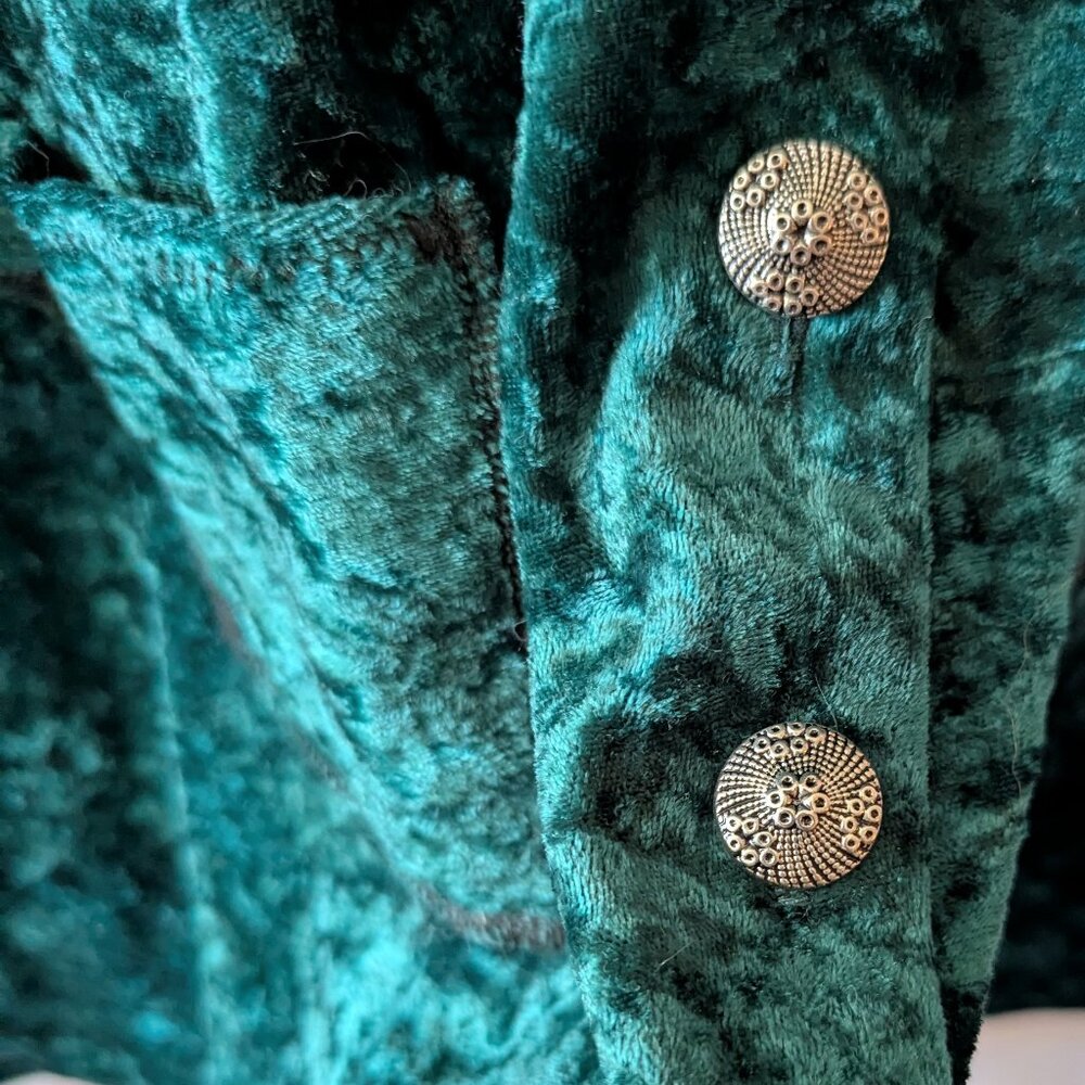 Vintage Emerald Green Crushed Velvet Skater Babydoll Fit Flare Dress Whimsigoth - Picture 8 of 13